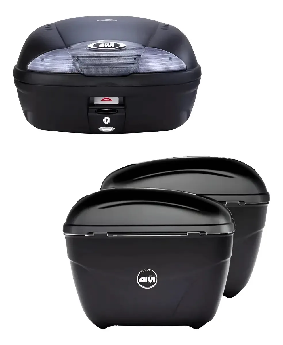 Kit Baú Traseiro e Baús Laterais Givi em Plástico ABS Preto