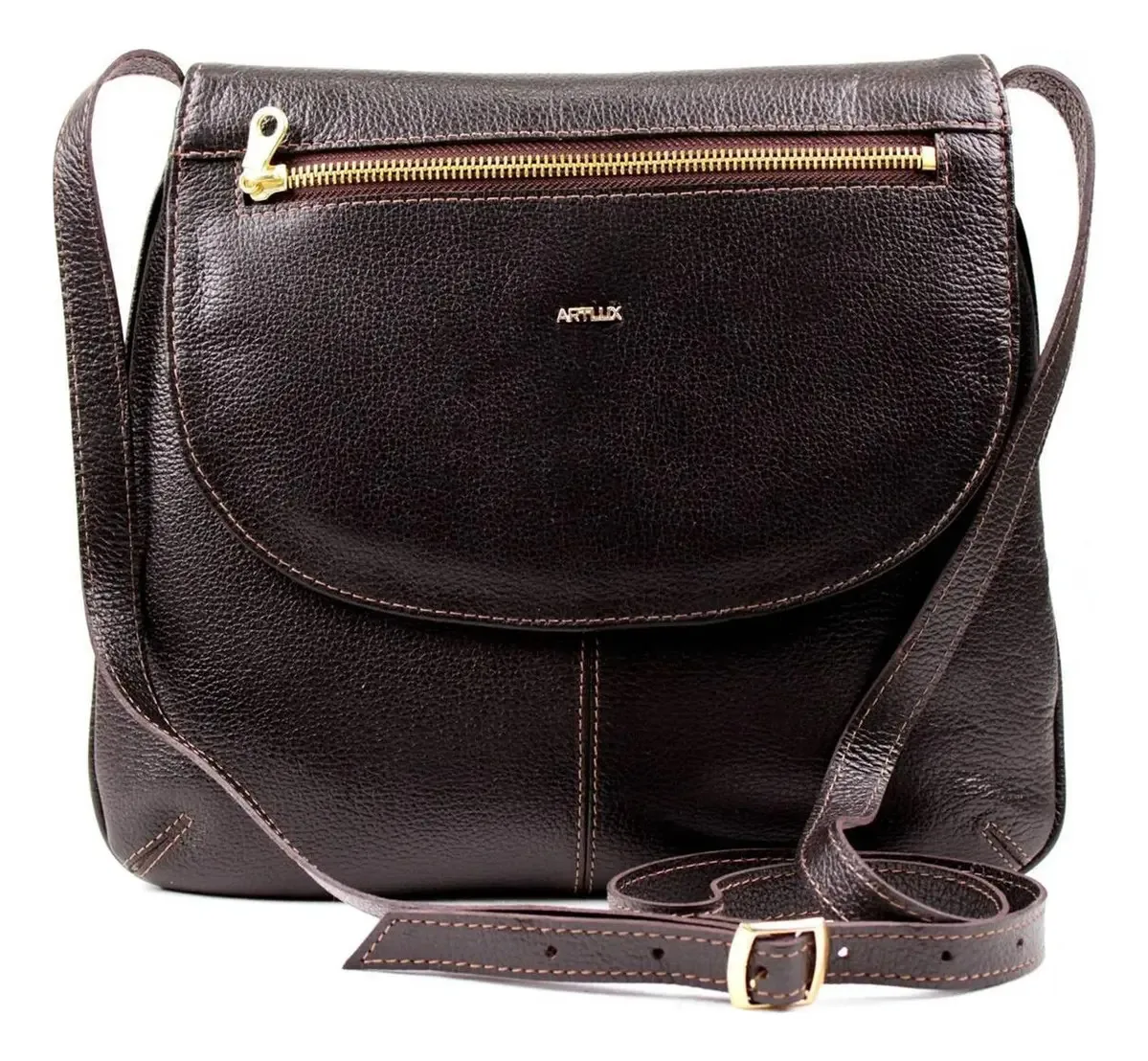 Bolsa Transversal Em Couro Artlux - Cafe