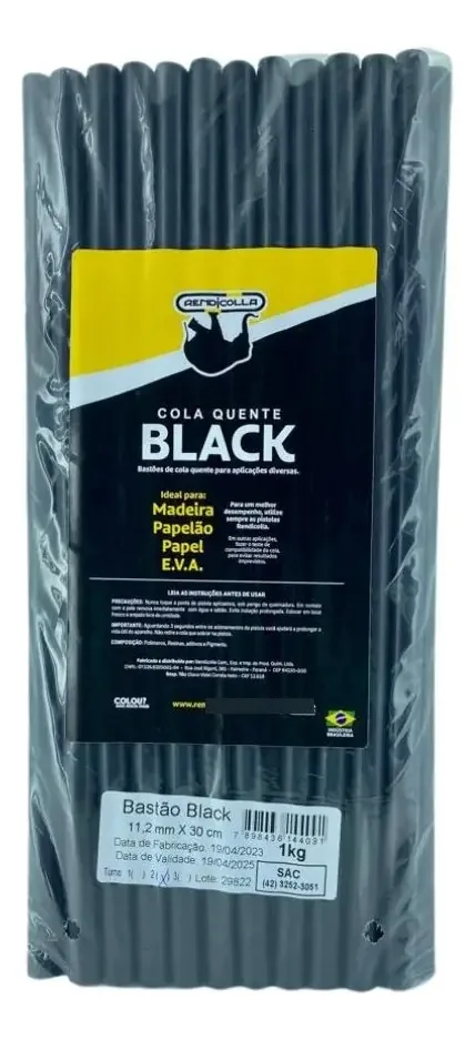 Bastão Cola Quente Preta 11.2mm Rendicolla Martelinho Ouro 1kg