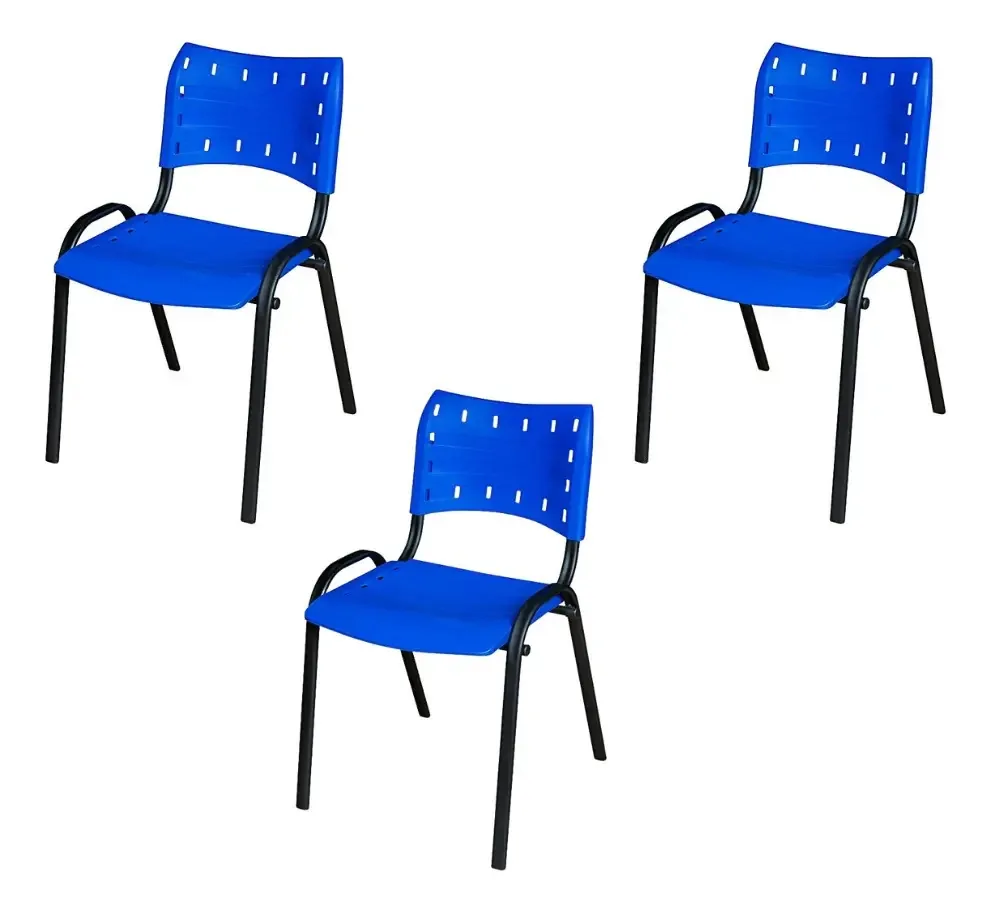 Kit 3 Cadeiras Iso Empilhável Recepção Escritório Já Cor Azul