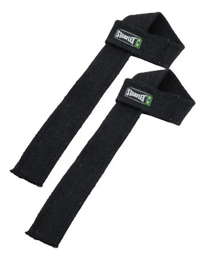 Luva Straps Fita Algodão 100% Preto Antiderrapante Starflex Academia