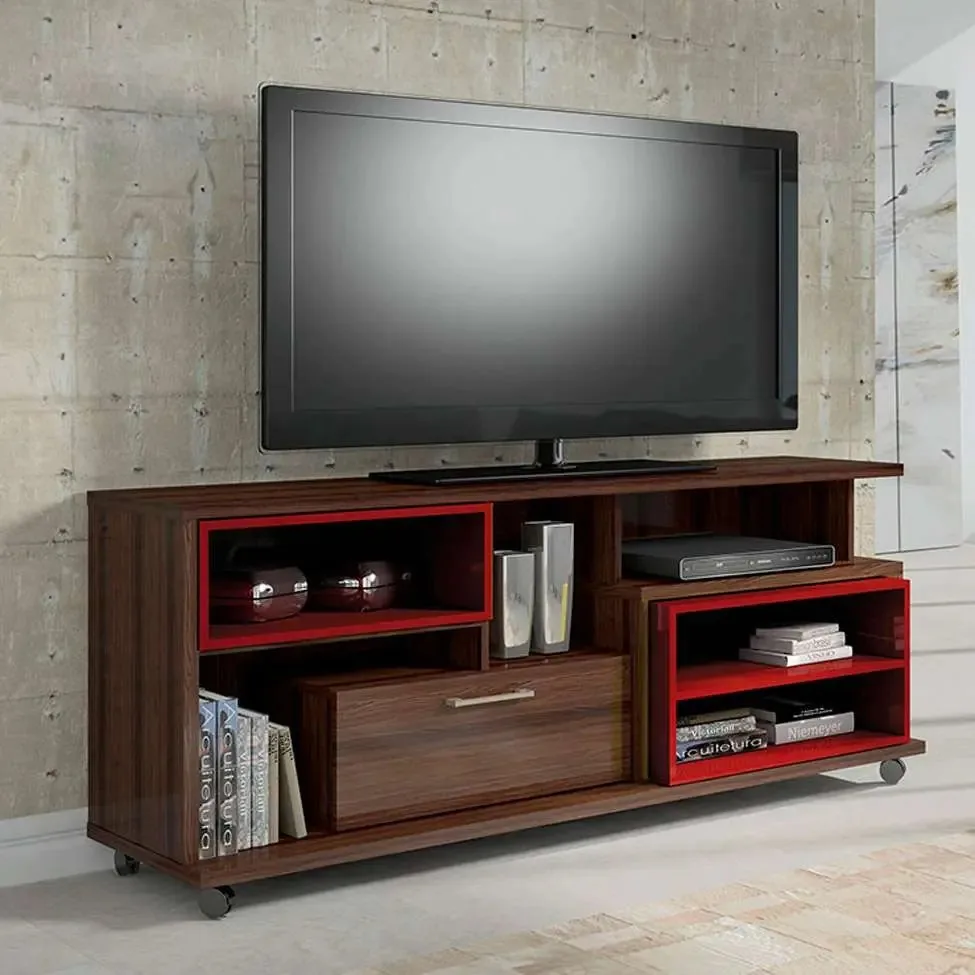 Rack Versátile 1.5 Mocaccino E Vermelho Hb Móveis Cor Marrom