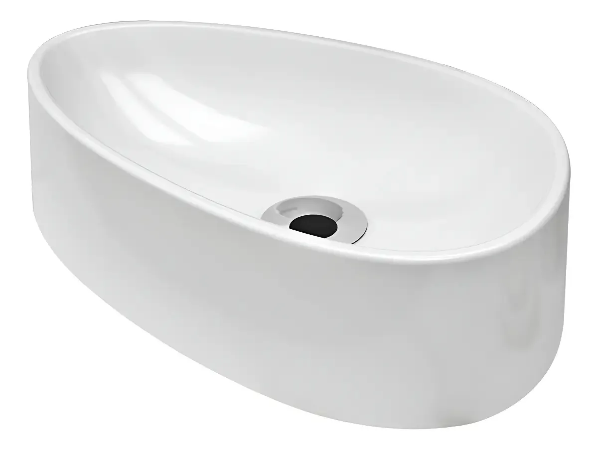Cuba Pia De Apoio Oval 44x27,3cm Branca E Válvula Inox Para Banheiro E Lavabo