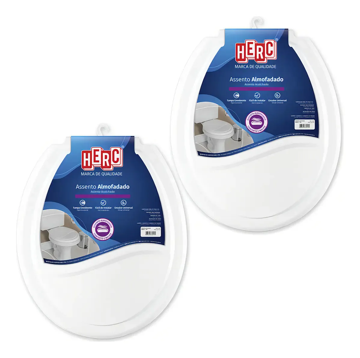 Kit 2 Assentos Sanitários Oval Almofadado Prime Herc Tamanho Universal Cor Branco