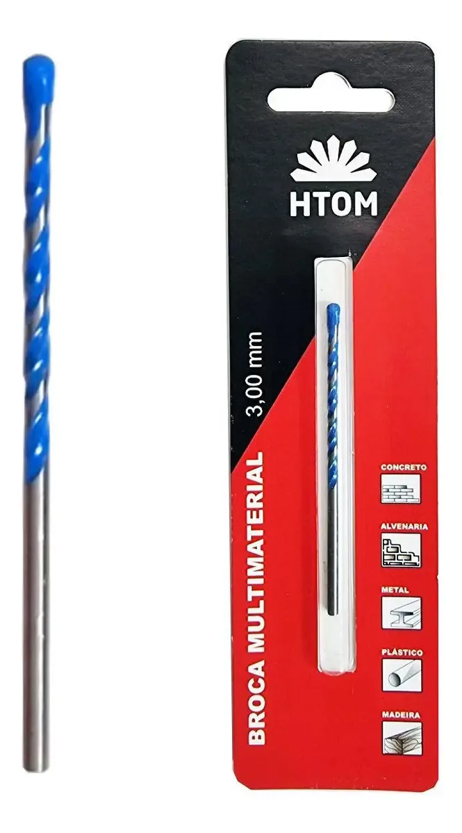 Broca Multimaterial HTOM 3mm Alvenaria Ponta Metal Duro