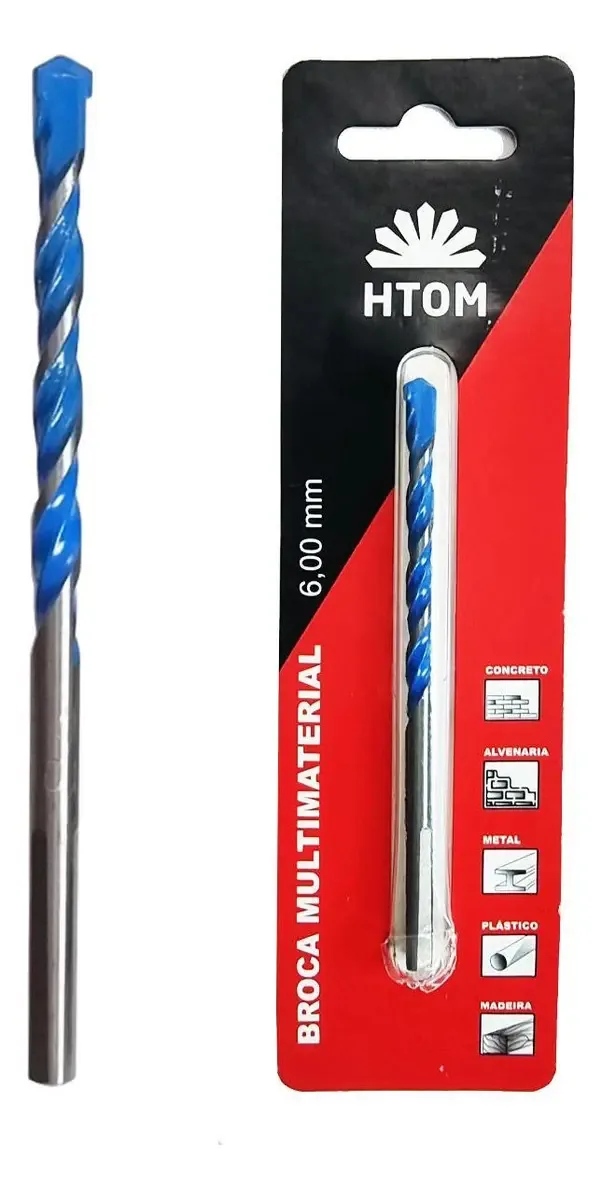 Broca 6mm Multifunção Alvenaria HTOM Aço Cromo Ponta Metal Duro
