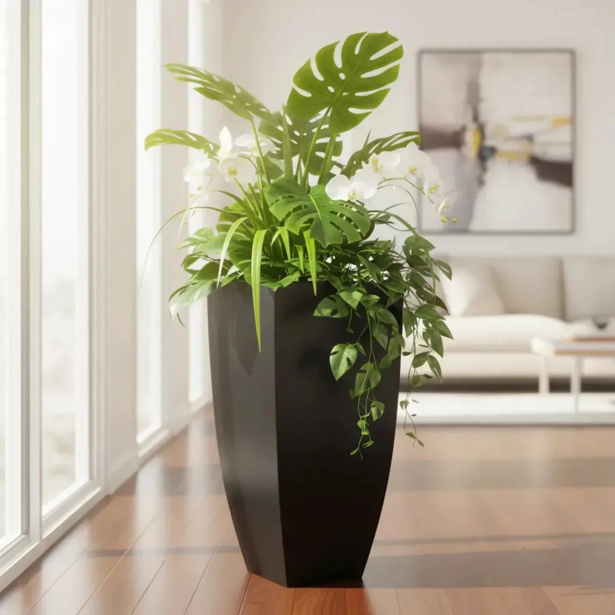 Vaso Cachepot Fino De Polietileno Para Plantas E Decoração Cor Preto
