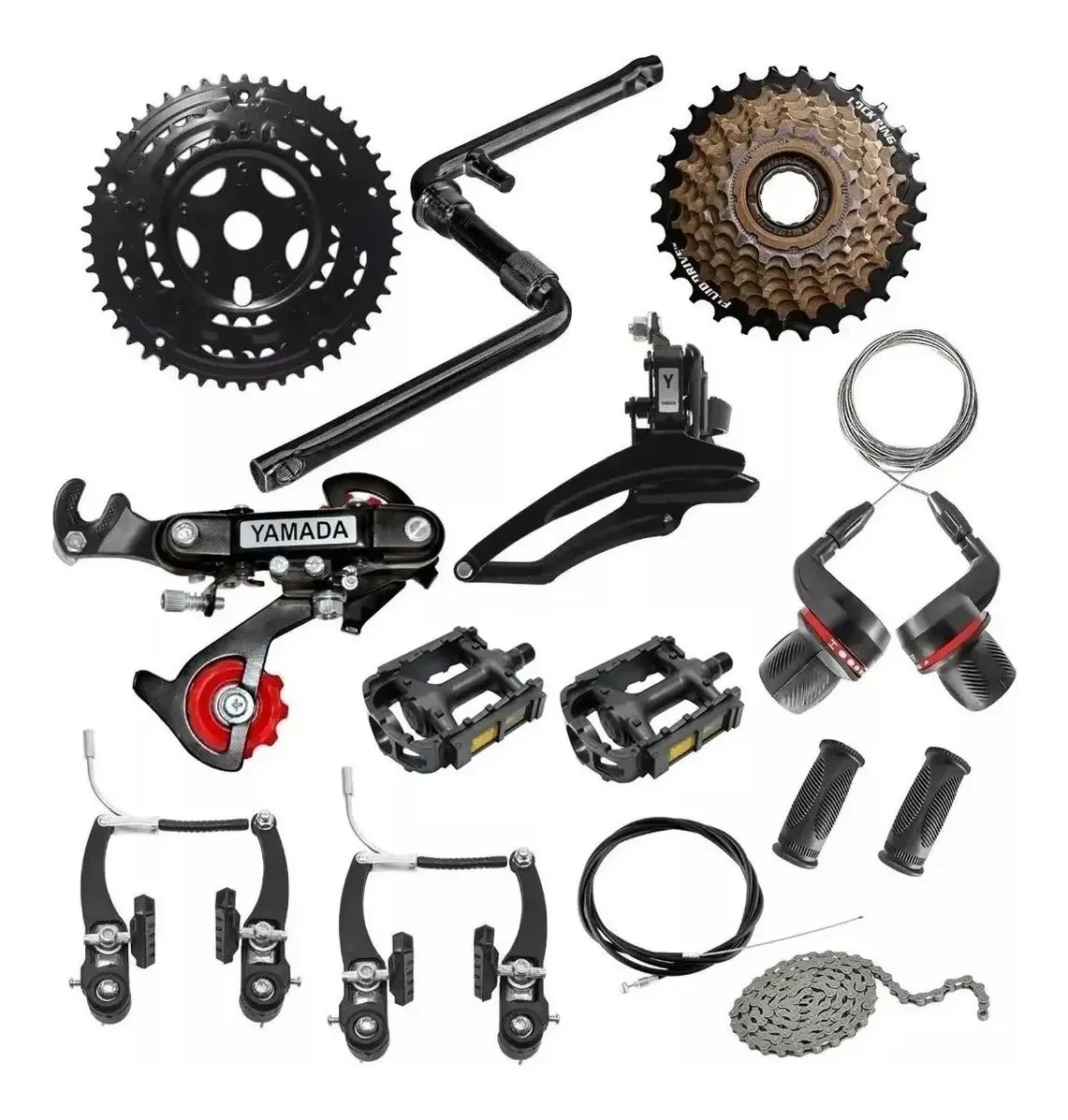 Kit Relação 21 Marchas Bicicleta Completo Pedivela + Freio