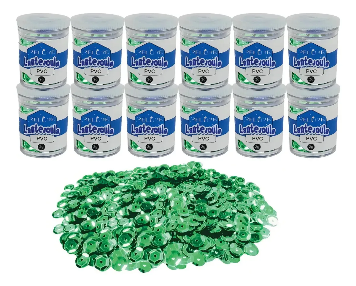 Lantejoula Metalizada Verde Bandeira 10mm Kit 12 Potes 2g