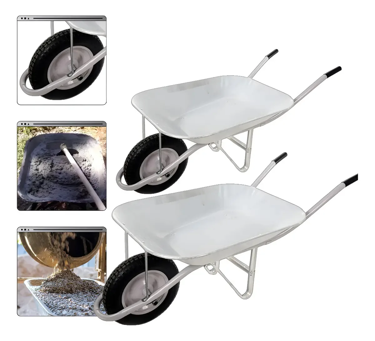 Carrinho De Mão Kit Com 2 Unidades Com Caçambas Galvanizadas Cor Preto