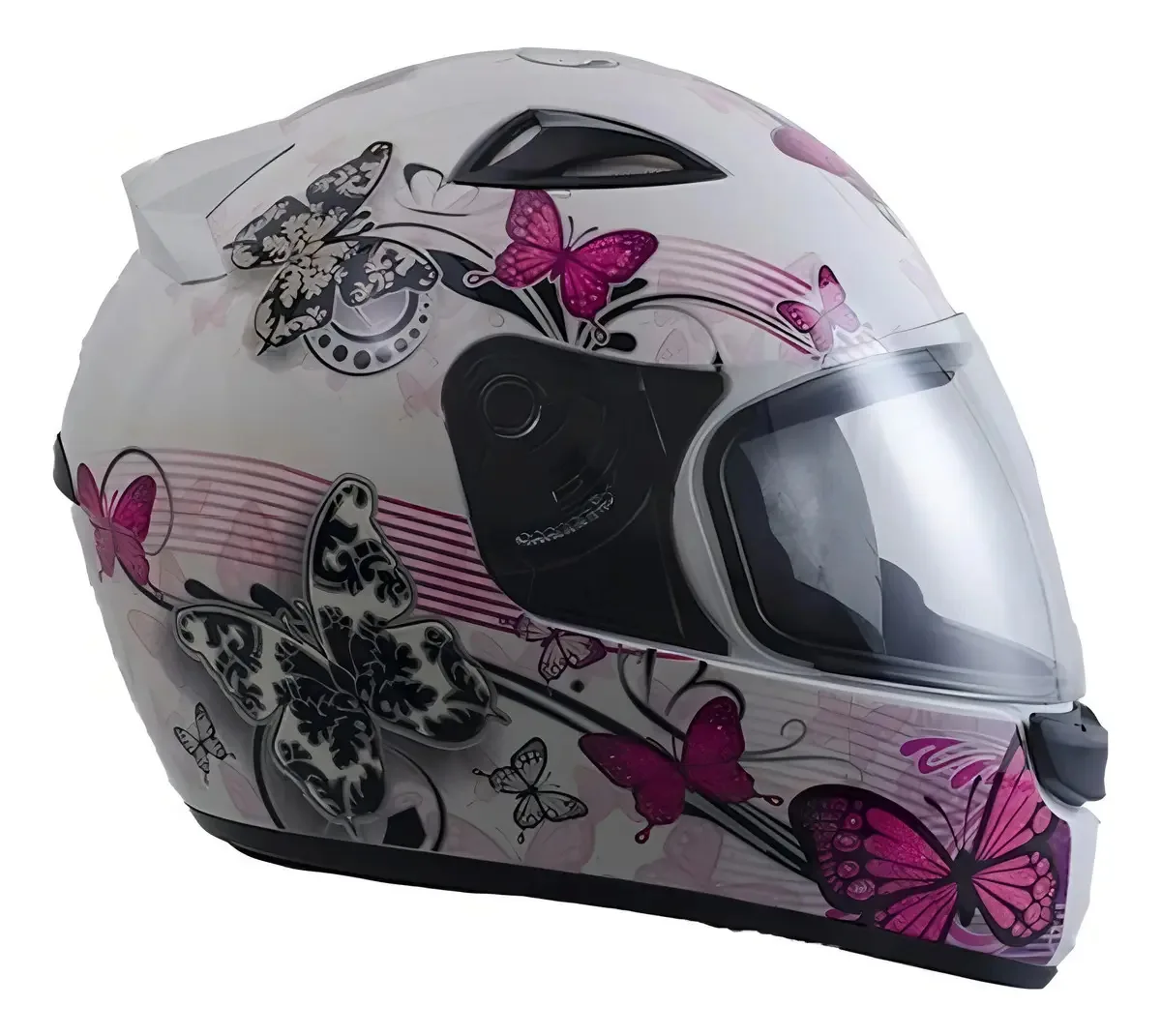 Capacete para moto integral EBF Capacetes New Spark branco e rosa borboleta tamanho 60