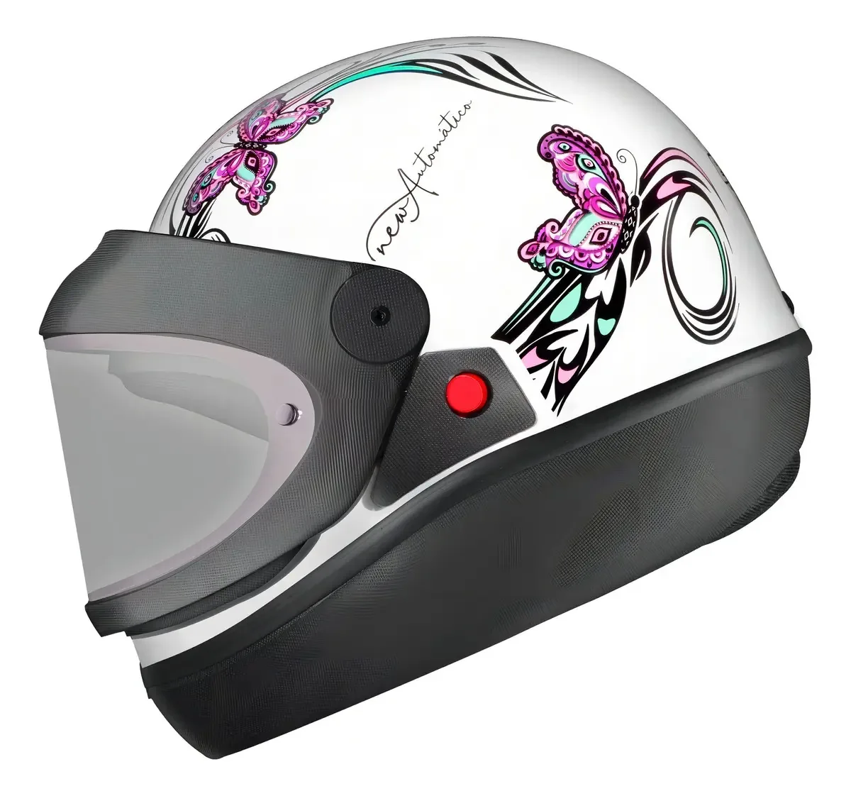Capacete Automático Borboleta Com Botão Acionamento Viseira Cor Fúcsia Tamanho 58 EBF Capacetes