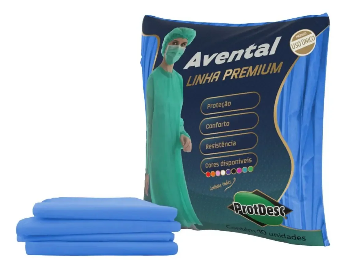 Avental Descartável Protdesc Tnt Azul 30gm Sem Manga 10un