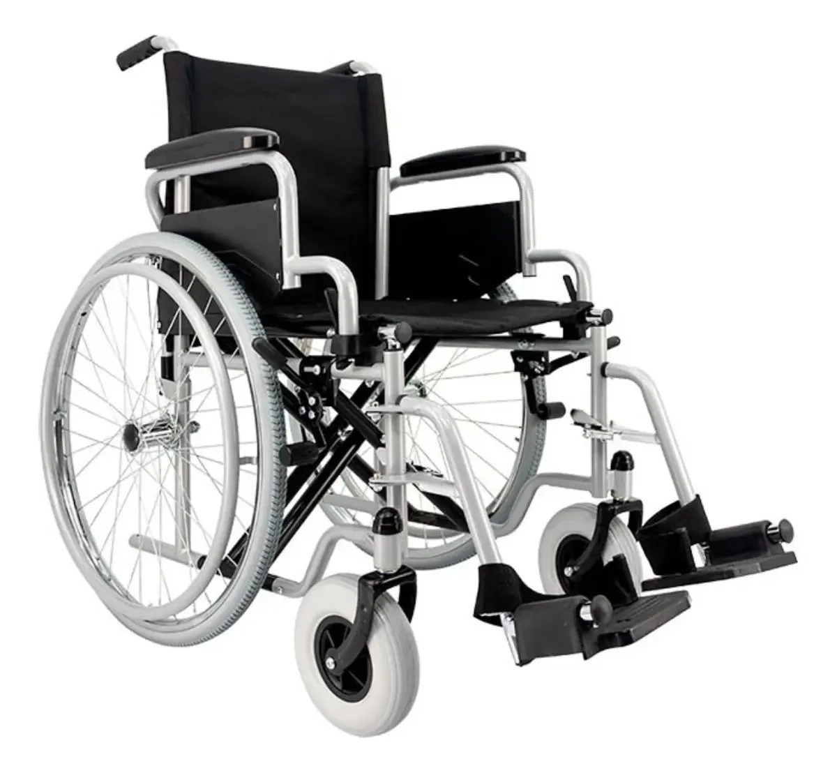 Cadeira De Rodas Dobrável Aço Resistente 110kg Cor Preto