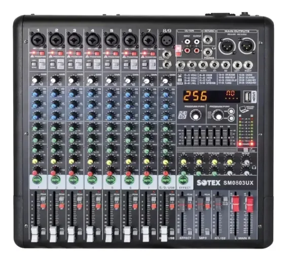 Mesa De Som Sotex SM0803UX 8 Canais Bivolt 256 Multiefeitos Digitais