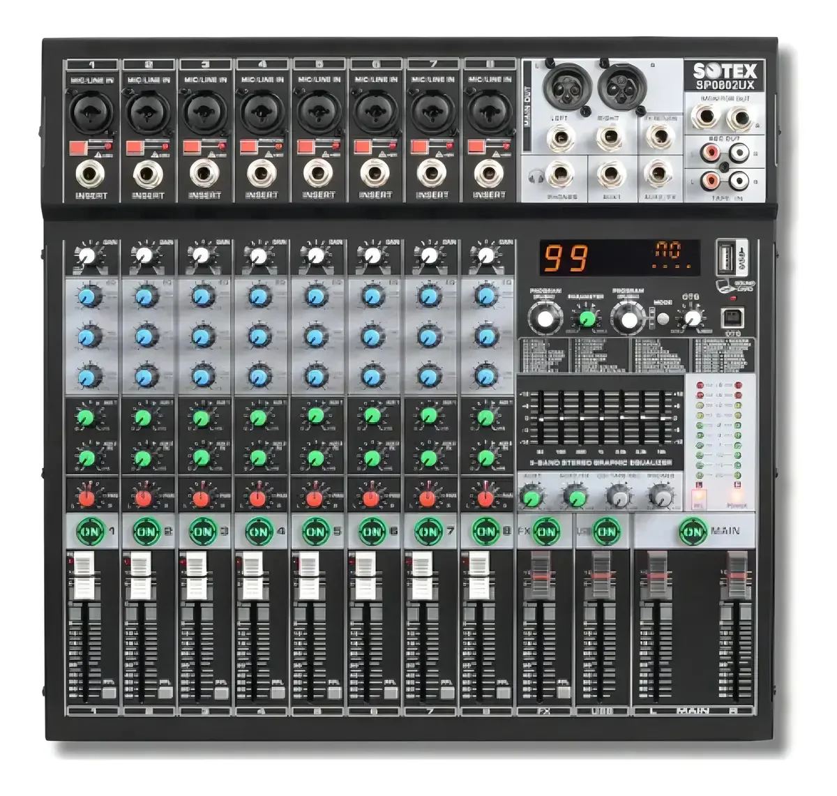 Mesa De Som Sotex 8 Canais Com Interface Usb Sp0802ux