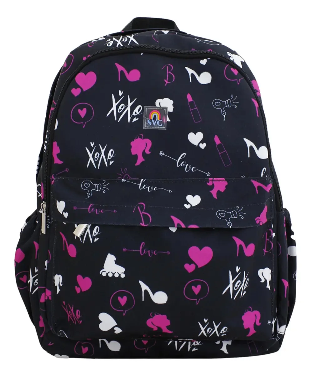 Mochila Escolar SVG Menina Reforçada Boneca Preta Capacidade 16.5L