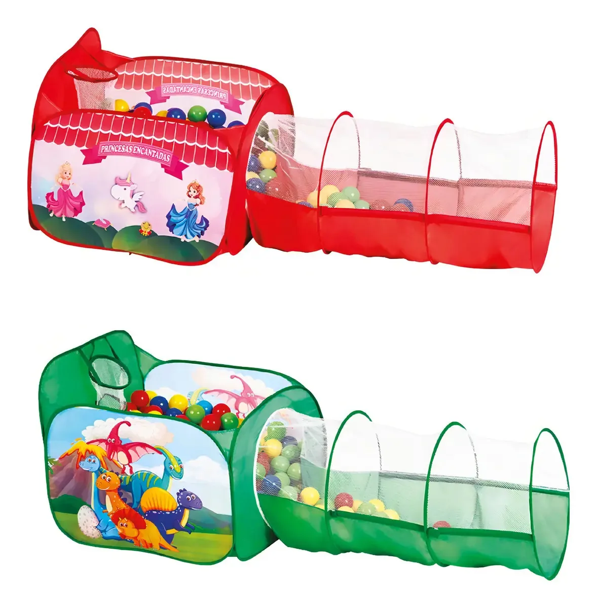 Piscina De Bolinhas Infantil 2 Em 1 Túnel Menino Ou Menina Cor Verde