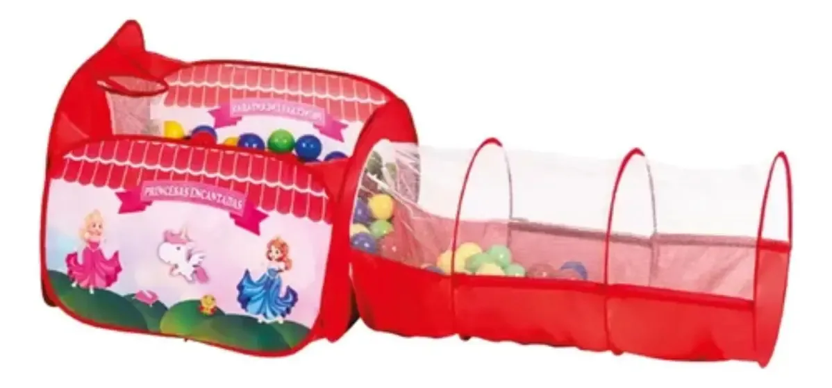 Piscina De Bolinhas Infantil Princesas Com Túnel E Bolinhas Cor Rosa