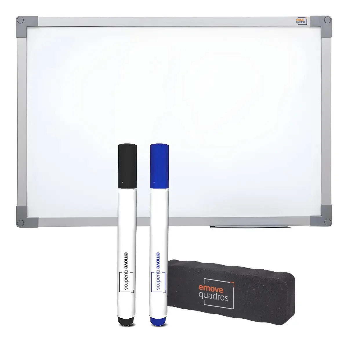 Lousa Branca Emove 120x90 Moldura Soft Alumínio Quadro Branco Escolar Escrita Anotações Aula Com 2 Canetas E Apagador