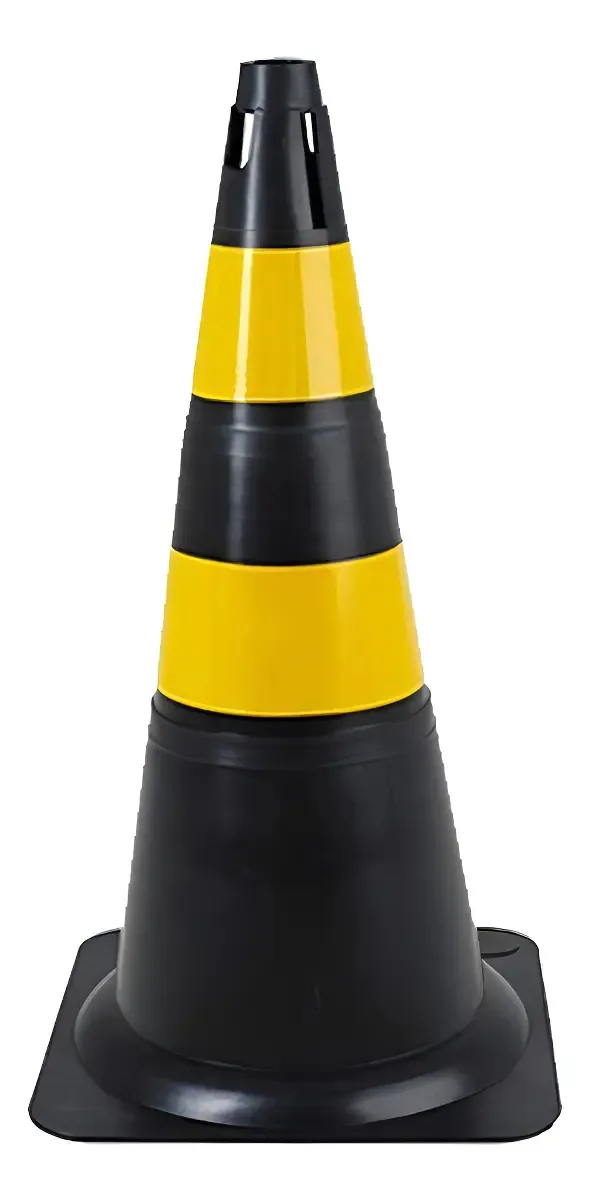 Cone Flexível Plastcor 50cm Preto/Amarelo com Fitas Refletivas 655 4 Peças