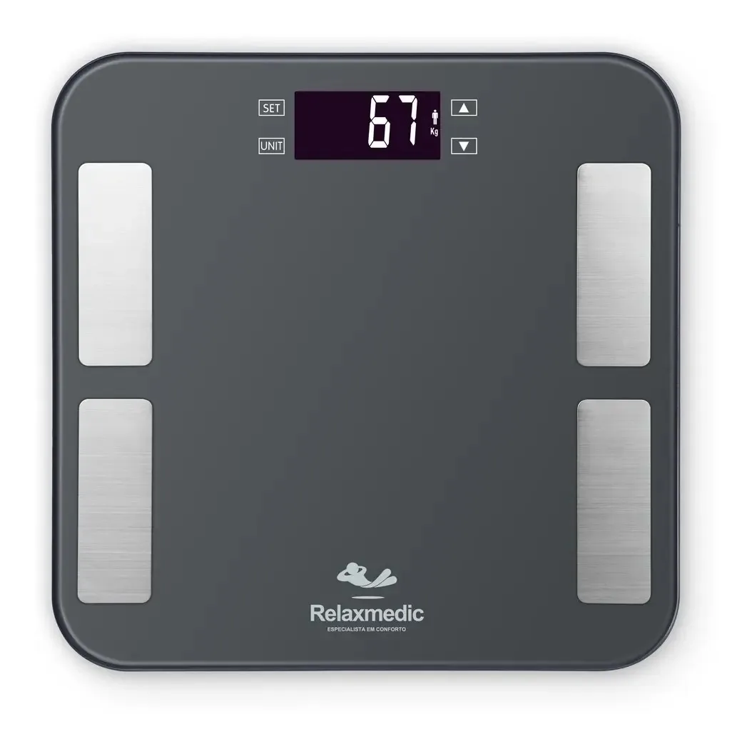 Balança Corporal Digital Bioimpedância Banheiro Relaxmedic Cinza