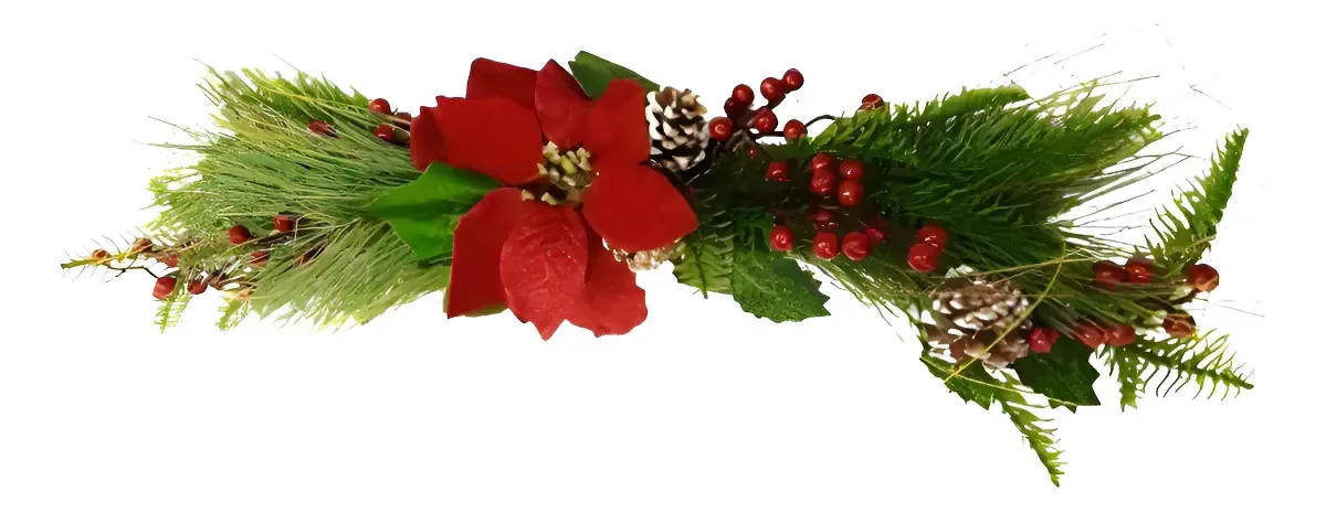Enfeite Natalino Pinhas Flores Folhas E Azevinhos 60cm