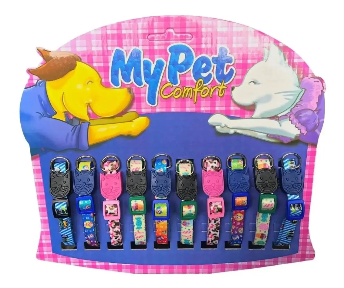 Kit 20 Coleiras Planas Gatos Luxo My Pet Elástica Premium Multicolor