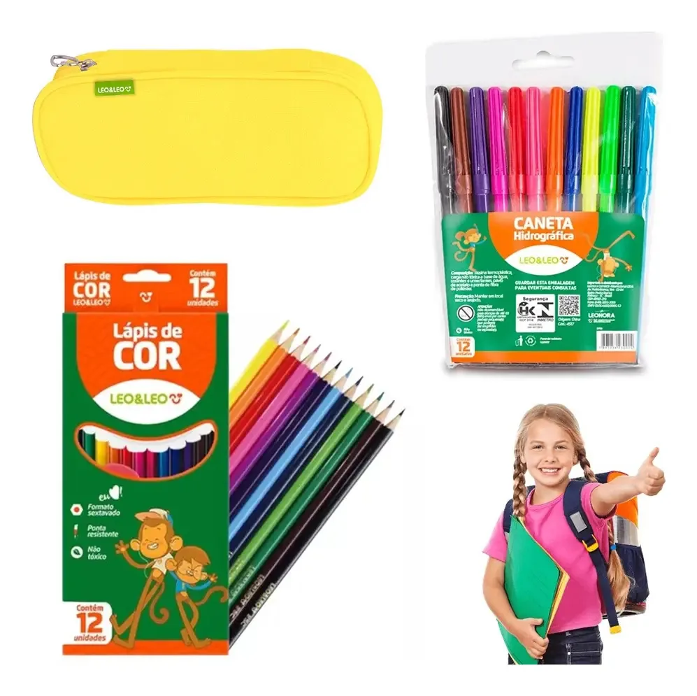 Estojo Escolar Leoeleo Kit Escolar Cor Amarelo Lisa