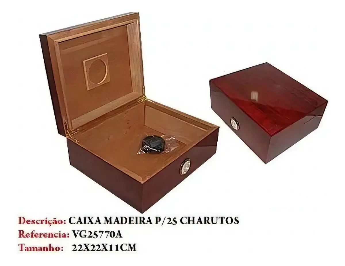 Estojo Umidificador 25un Charuto Madeira 22x22x11