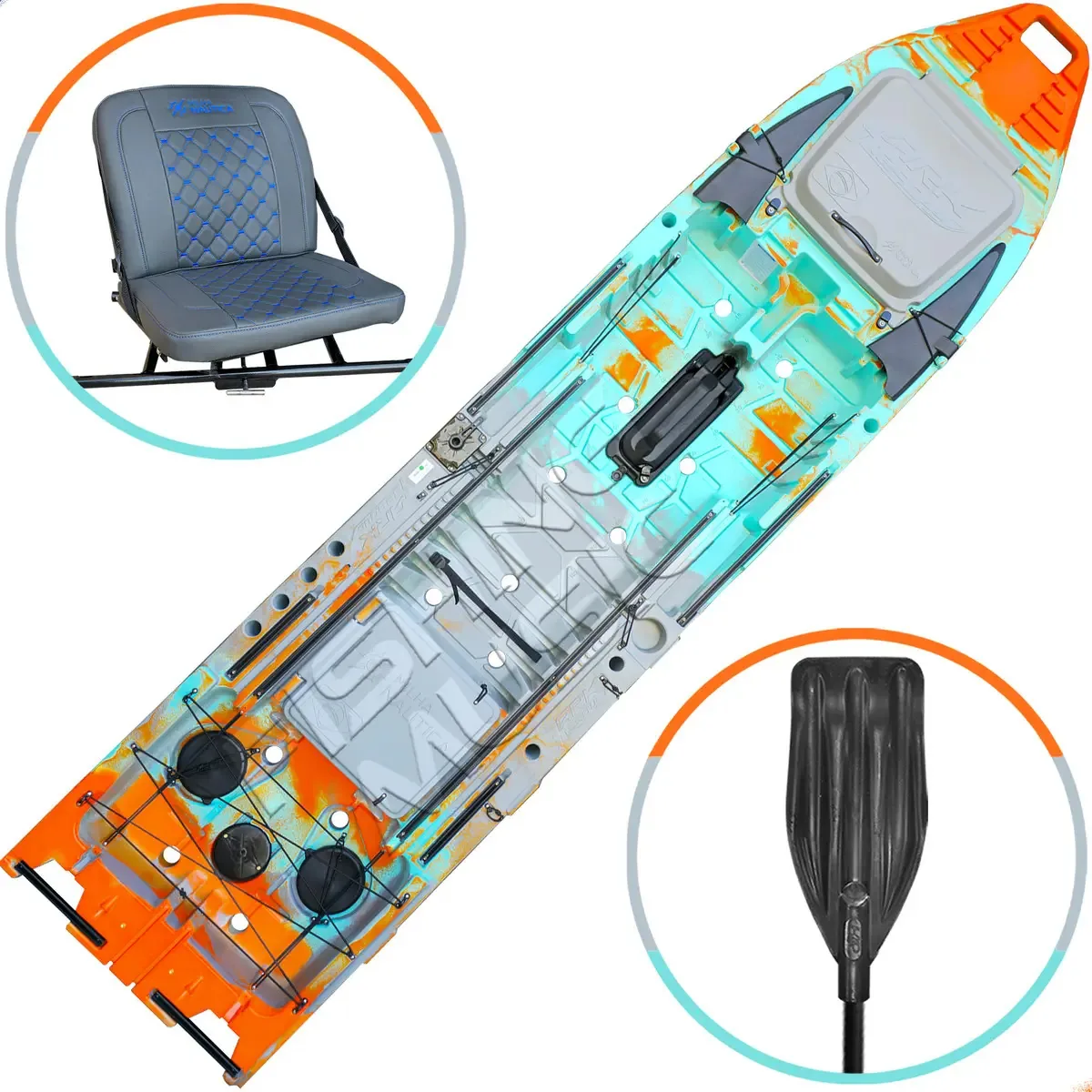 Caiaque Ark 1290 Com Cadeira Giratória, Remo E Leme Retrátil Cor Tropical Sea