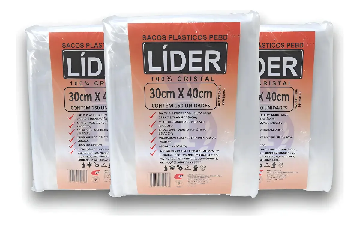 Saco Plast Emb 30x40x0,06 Lider Pct 1kg