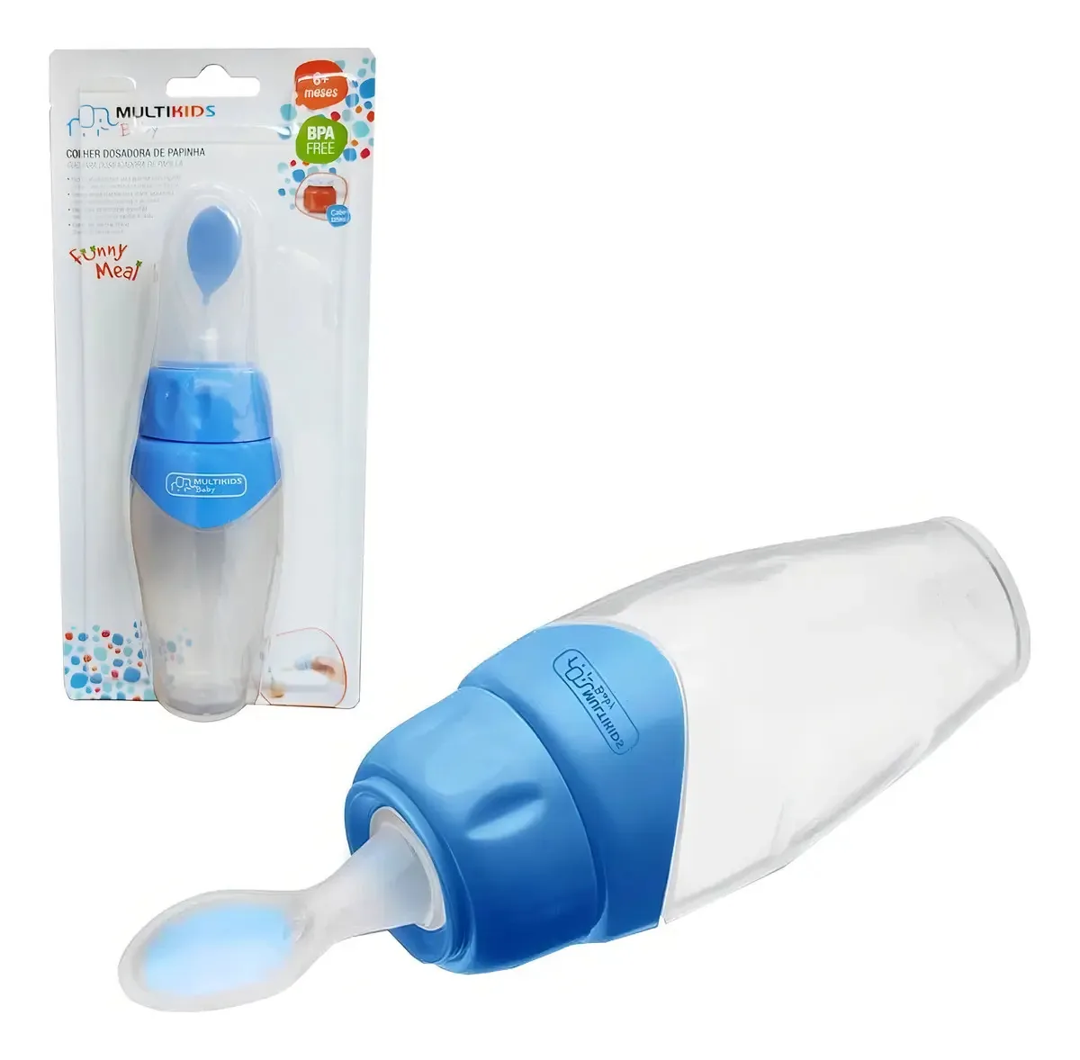 Colher Dosadora Silicone Azul Multikids Baby Papinha Bebê 125mL