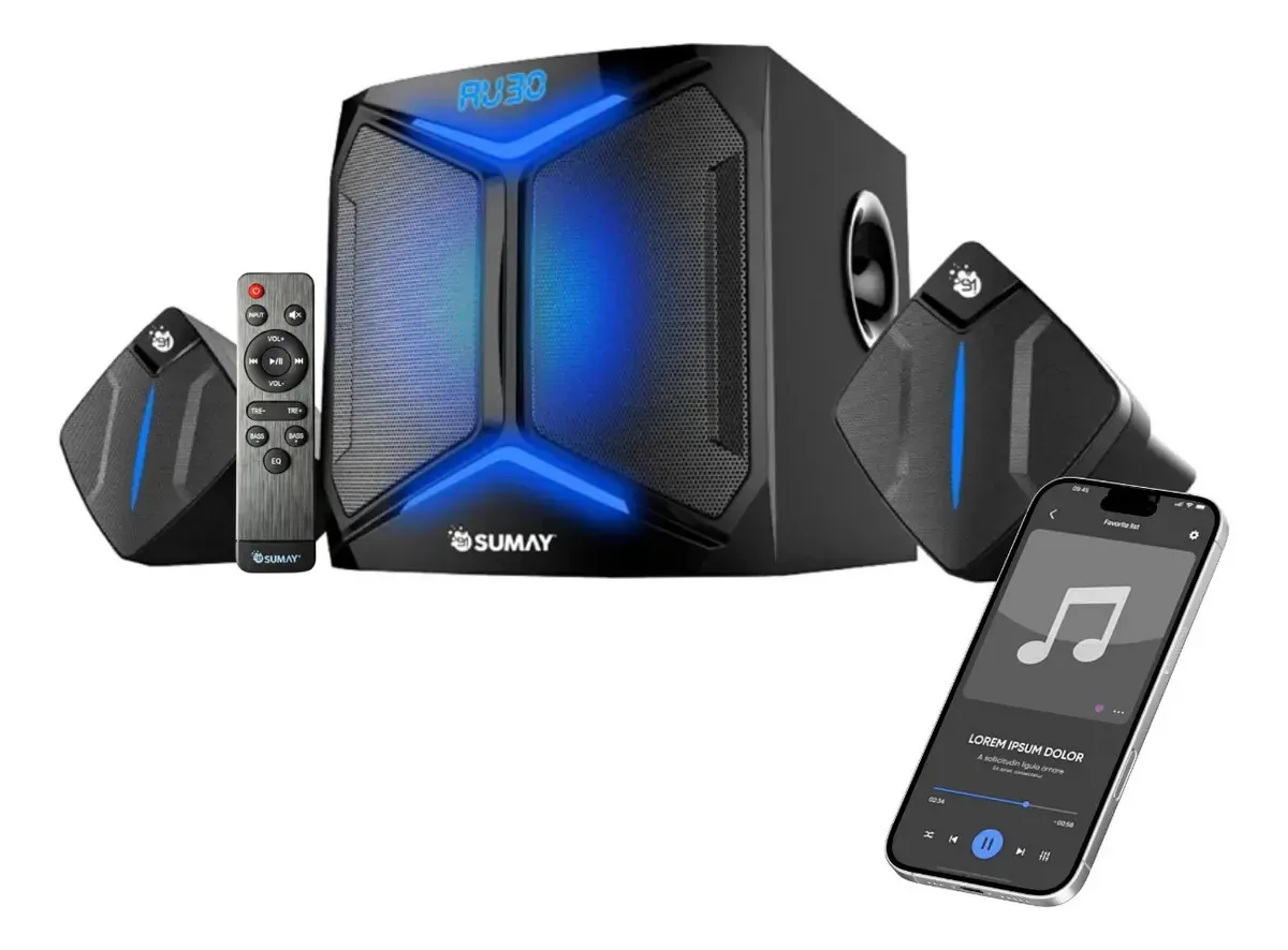 Mini System 300w Bluetooth Usb Fm Caixa De Som Grave Sumay Preto 300 W