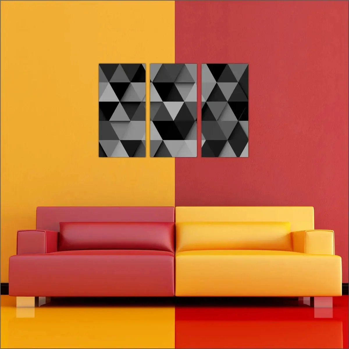 Quadro Decorativo Abstrato Triângulos Preto E Cinza