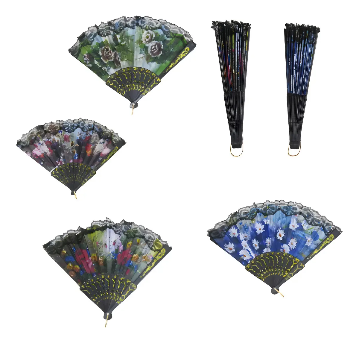 Leque De Plastico / Tecido Estampas Sortidas 24,5cm