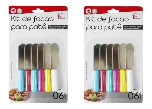 Kit 12 Facas Para Patê Manteiga Geleia Em Inox Cabo Colorido