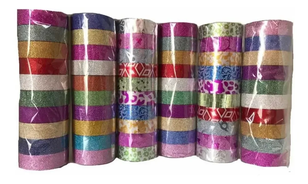 60 Fitas Adesiva Decorada Com Glitter Estampada Scrapbooking