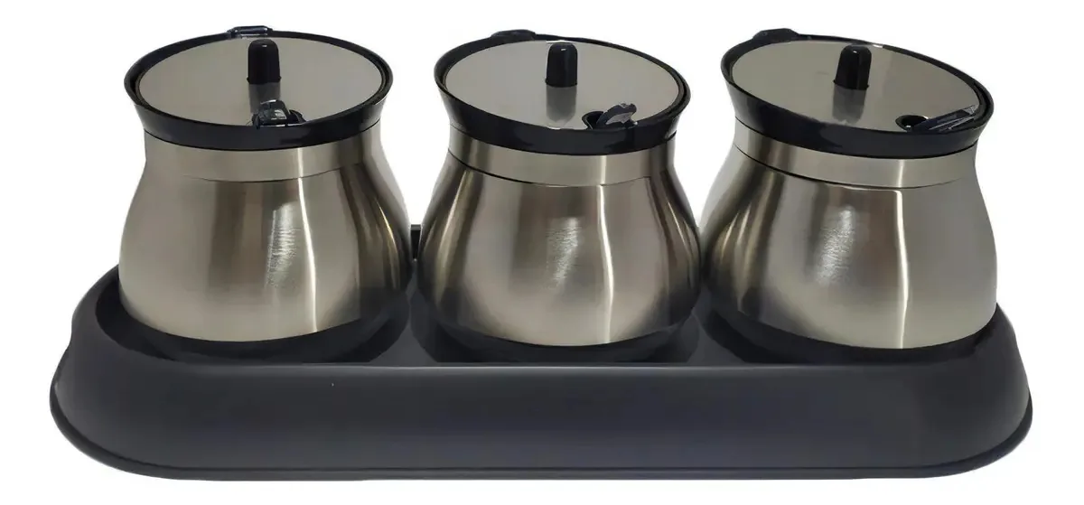 Porta Temperos Top Chef Vidro Saleiro Inox Plástico 3 Potes