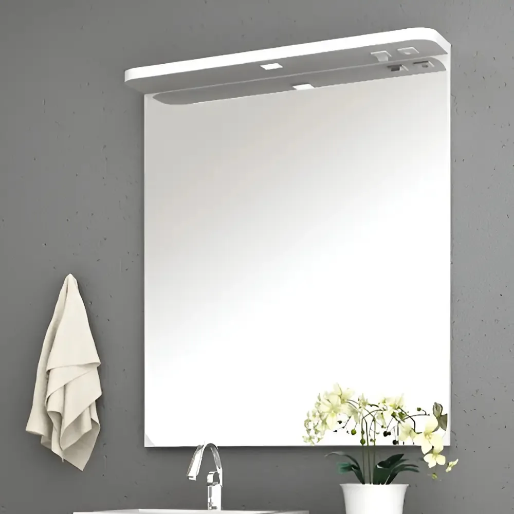 Espelheira Para Banheiro Retangular 80 Cm Led Tomada Branco