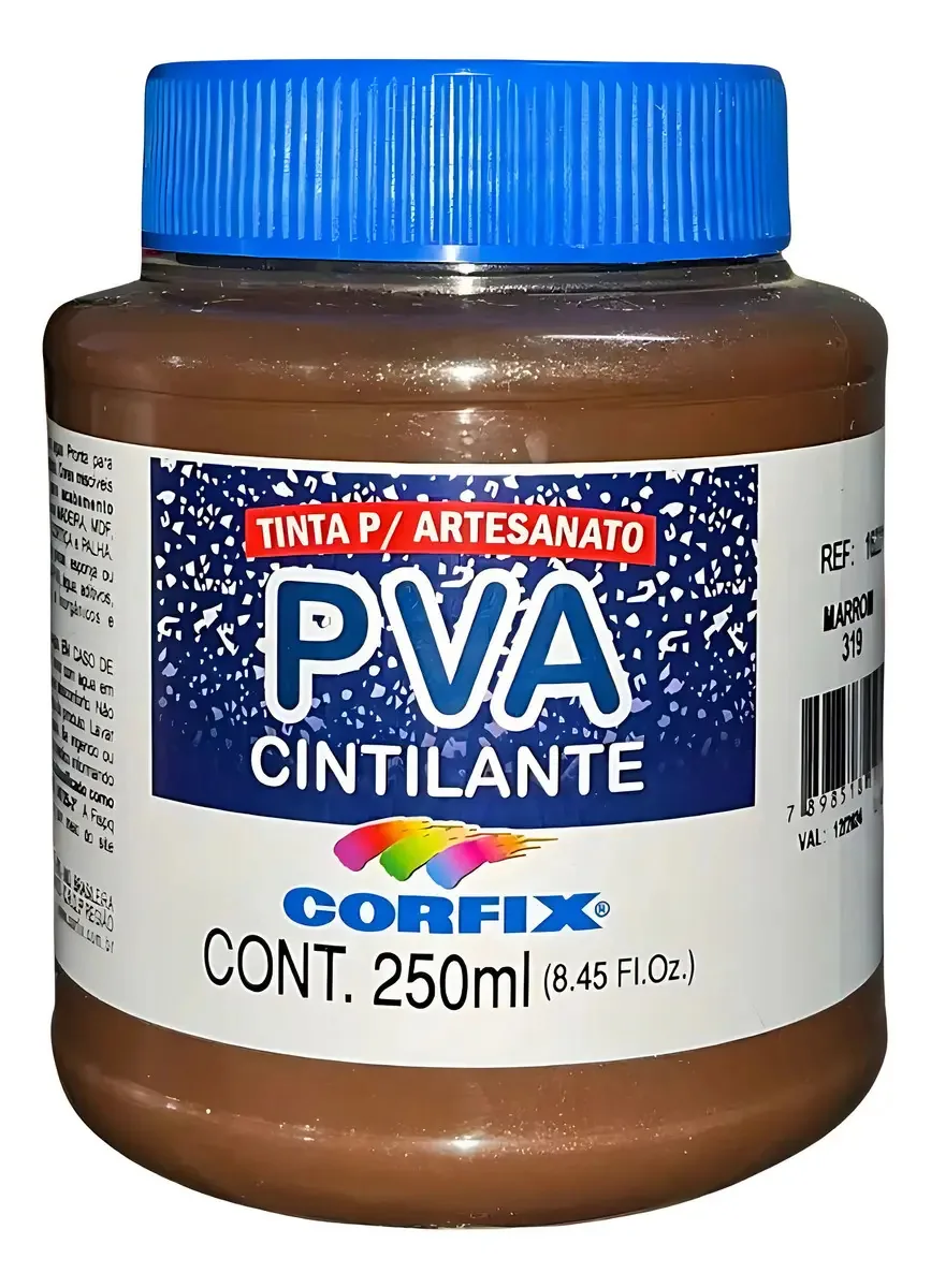 Tinta PVA Cintilante Corfix Marrom 250ml para Artesanato em Madeira e Papel