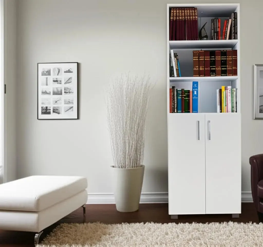 Estante Livreiro Portas Pequenas 6 Prateleiras Office Branco