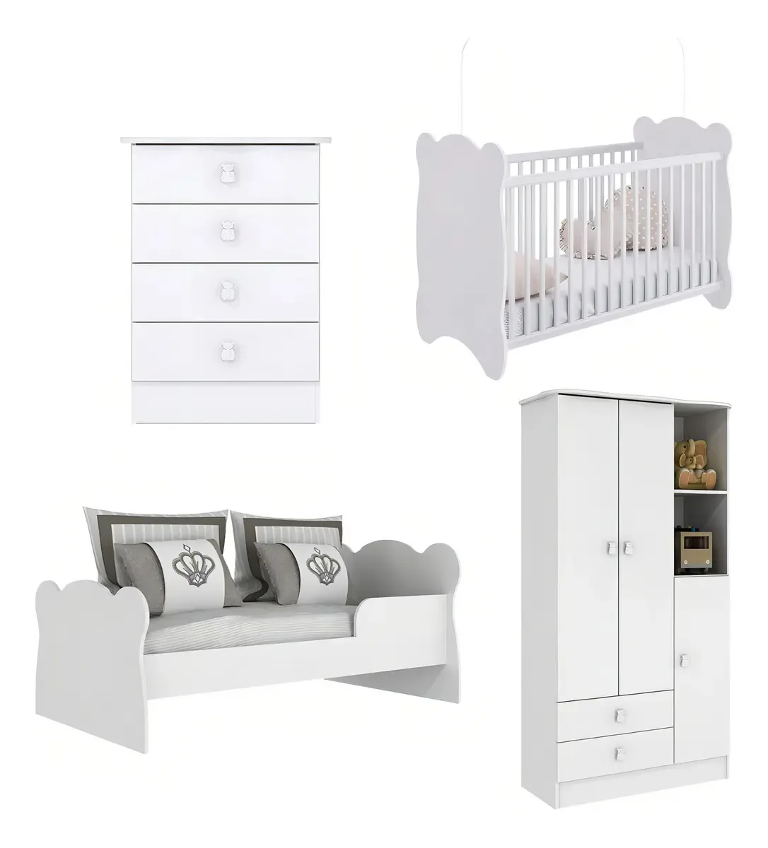 Quarto De Bebê Completo Bambino 3 Portas 6 Gavetas Branco