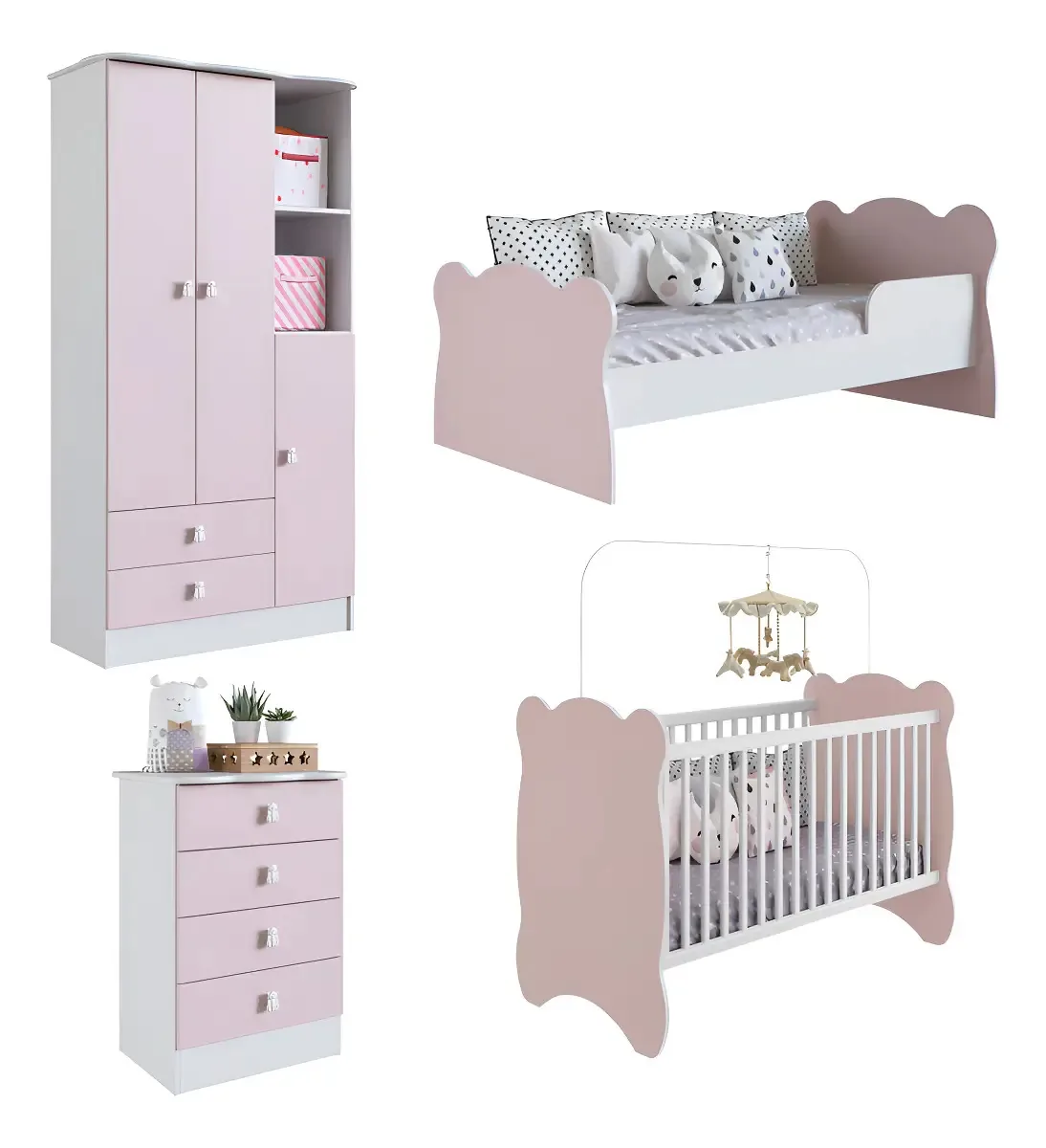 Quarto De Bebê Completo Bambino 3 Portas Rosa Percasa