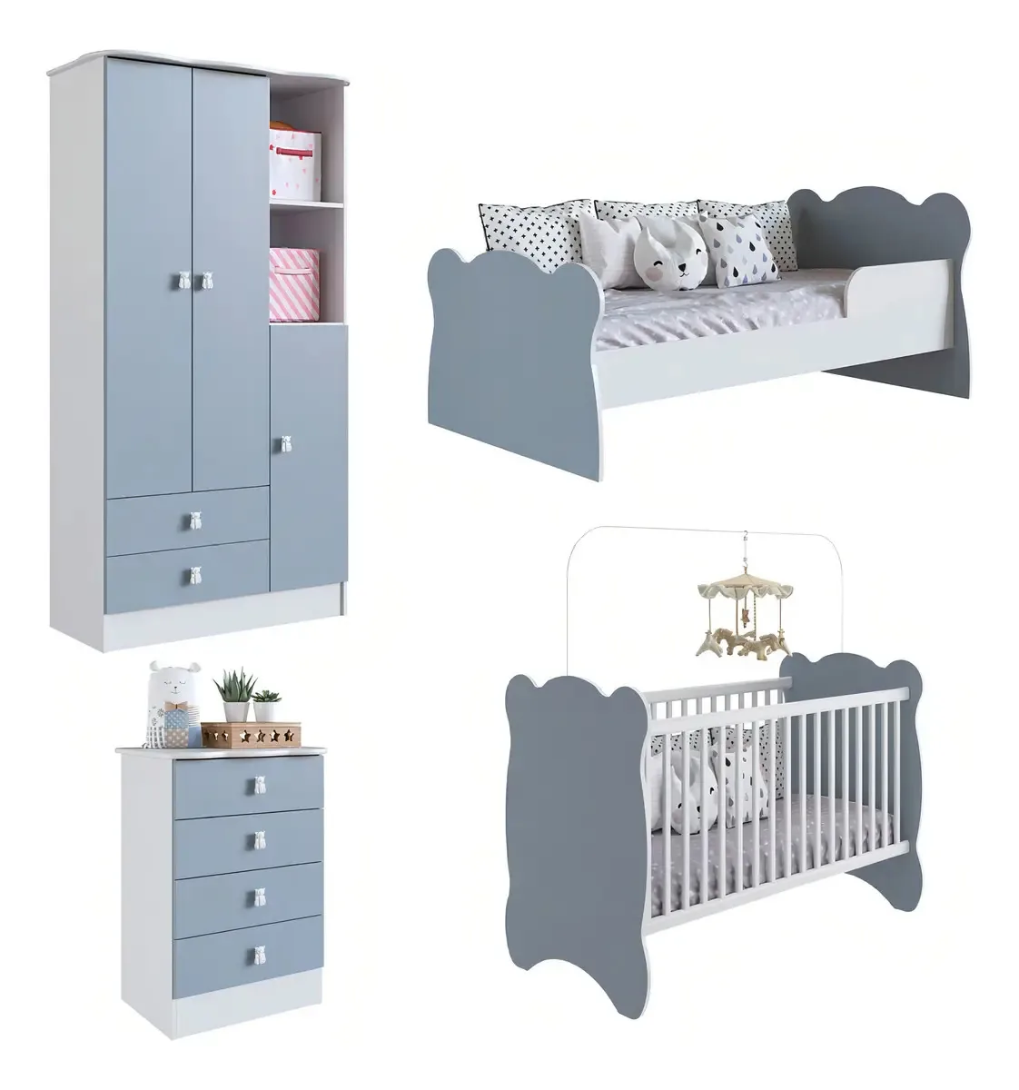 Quarto De Bebê Completo Bambino 3 Portas 6 Gavetas Azul