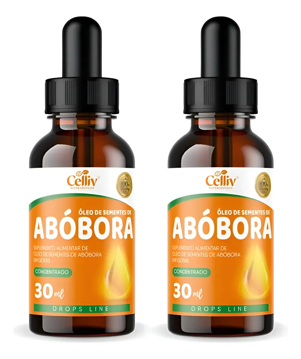 2x Óleo De Semente De Abóbora E Vitamina E Gotas 30ml Celliv Sem Sabor