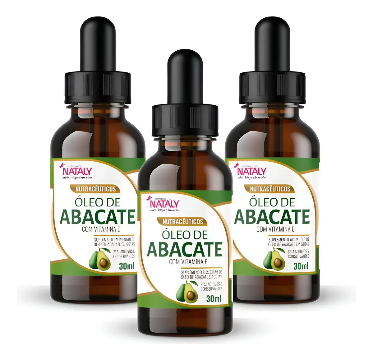 3x Óleo De Abacate E Vitamina E Em Gotas 30ml Nataly Sem Sabor