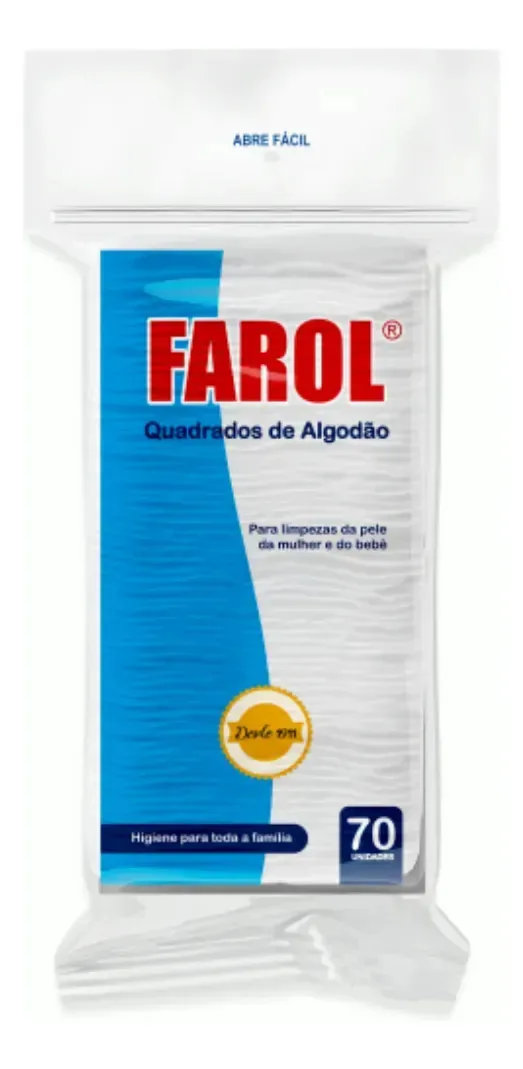 Algodão Quadrado Limpeza Facial Ultra Absorvente Farol 70 Un