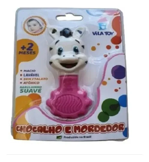 Chocalho E Mordedor Para Bebe Zebra Rosa Anti Stress Gengiva