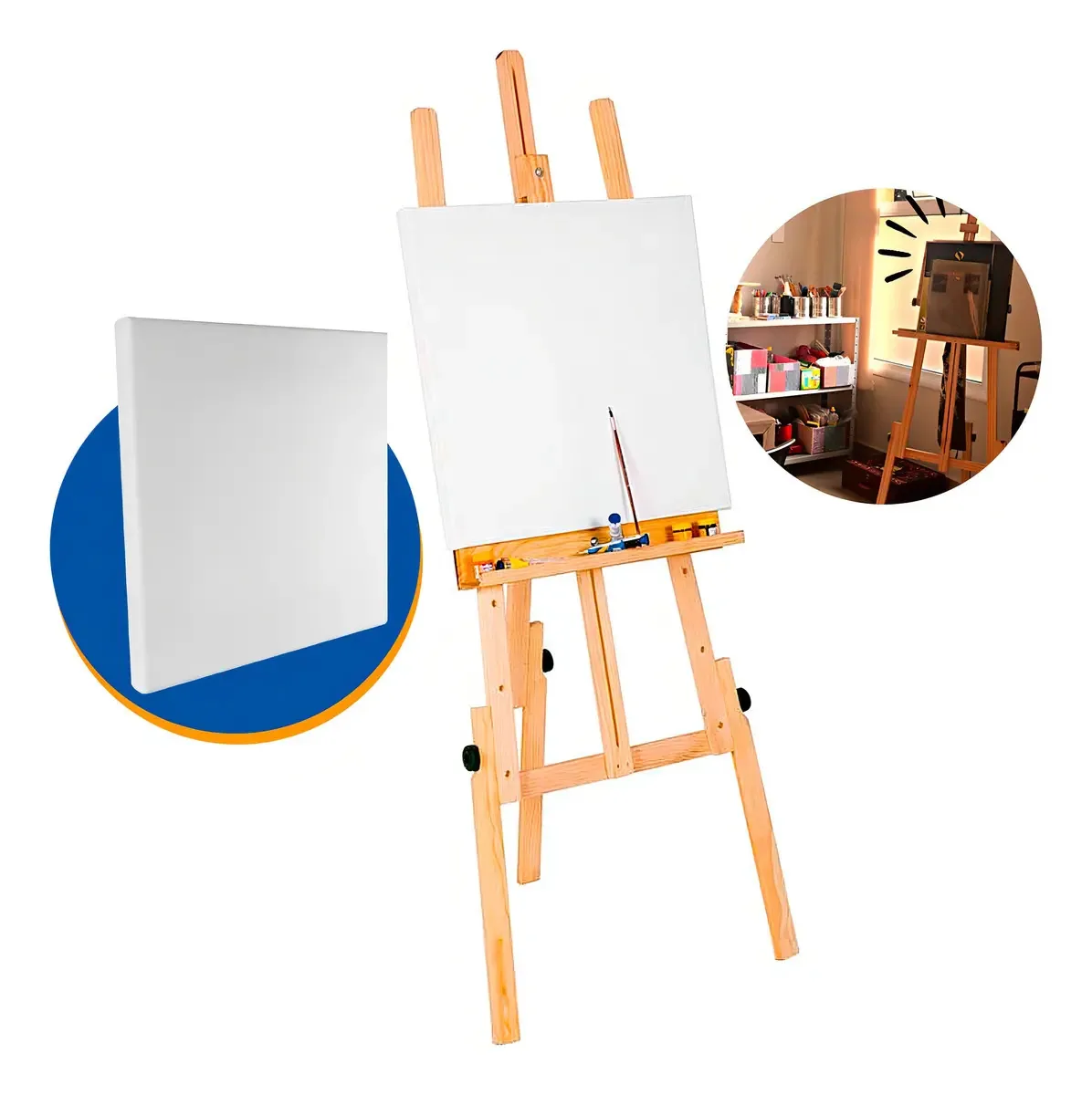 Kit Cavalete De Madeira Suporte 149cm + Tela Pintura 15x22